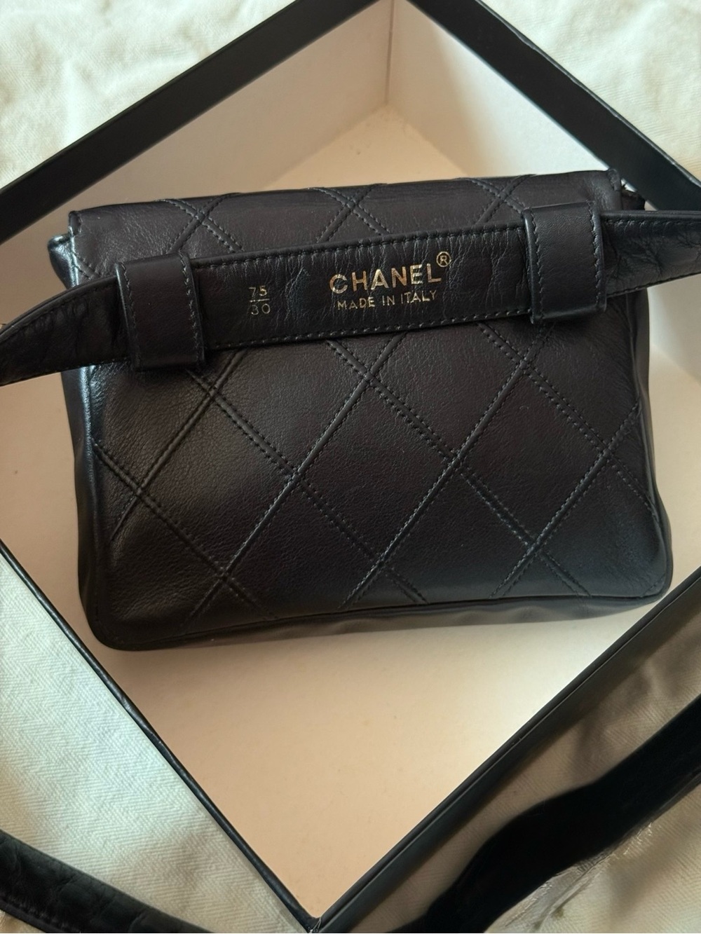 CHANEL Black Quilted Leather Belt Bag with Gold Chain Strap - Picture 13 of 16